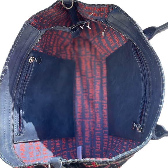 Desigual Tartan Shopping Bag Convertible Tote Shoulder Bag Embroidered Love New - Picture 10 of 11